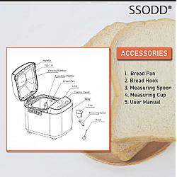 SSODD 1 kilogram Loaf Sizes  2.0LB BREAD MAKER LARGE CAPACITY - LOAF SIZES 500G, 750G, 1000G